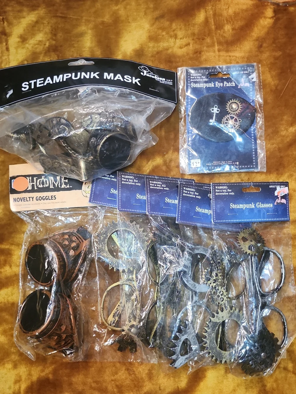 (8pc) Steampunk Mask ,Goggles, and  Glasses Set in Metallic Bronze And Silver